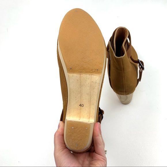 Free People Sz 40 (10) Bungalow Clog Ankle Boot Tan Suede Leather 70s Wood Heel - Picture 6 of 13
